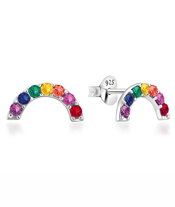Sterling Silver Stud Earrings - Rainbow Arc Design
