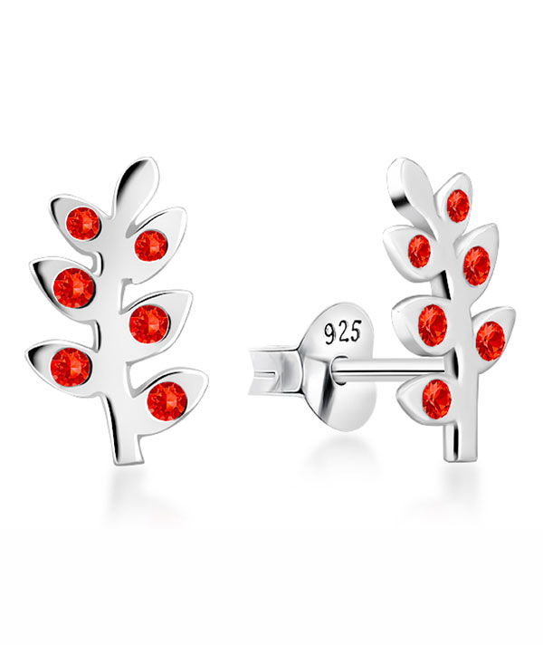 Sterling Silver Stud Earrings - Leaf and Branch Design