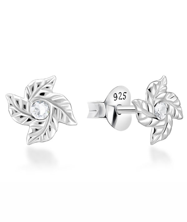 Nature-Inspired Leaf Sterling Silver Stud Earrings.