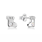 Sterling Silver Stud Earrings - Christmas Sock Design