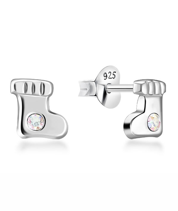 Sterling Silver Stud Earrings - Christmas Sock Design
