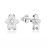 Gingerbread Man Sterling Silver Stud Earrings.