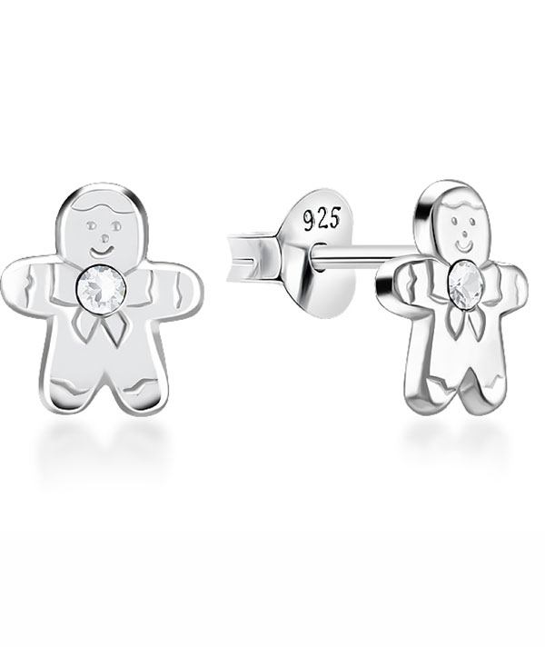 Gingerbread Man Sterling Silver Stud Earrings.