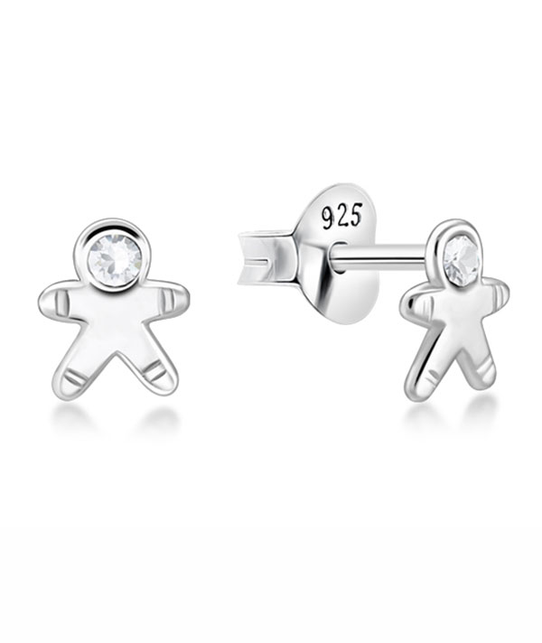 Sterling Silver Stud Earrings - Gingerbread Man Design