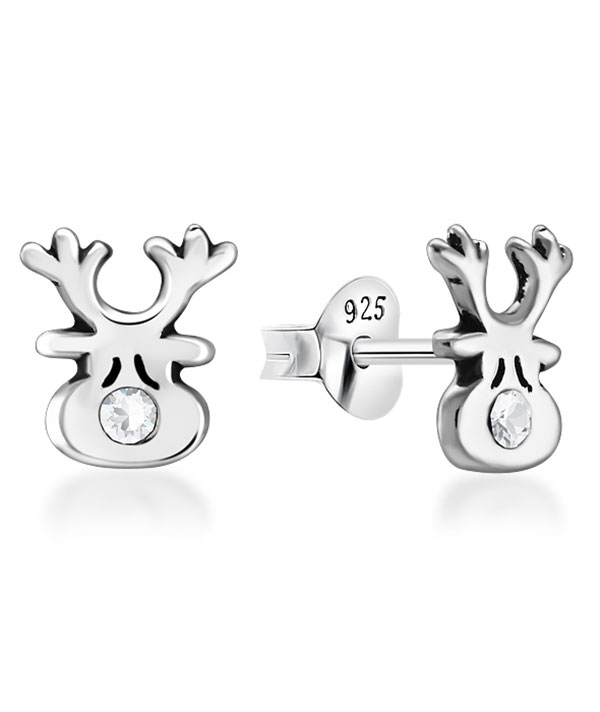 Sterling Silver Stud Earrings - Reindeer Holiday Design