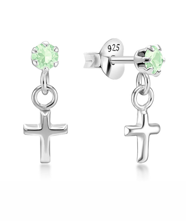 Sterling Silver Stud Earring - Crystal with Cross Dangle