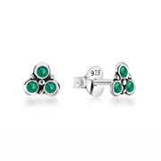 Sterling Silver Stud Earrings - Tri Crystal Design