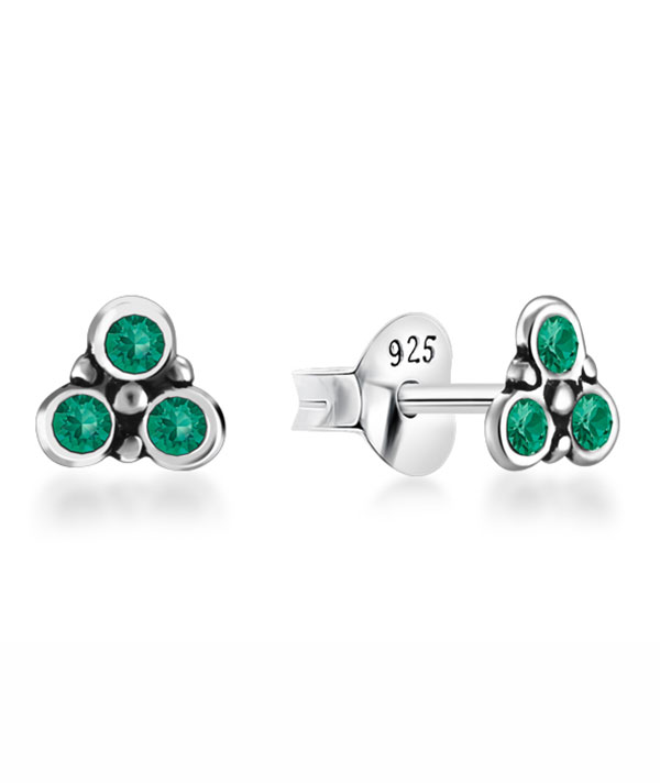 Sterling Silver Stud Earrings - Tri Crystal Design