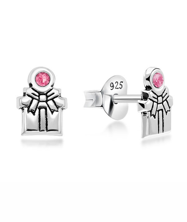 Sterling Silver Stud Earrings - Adorable Gift Box Design