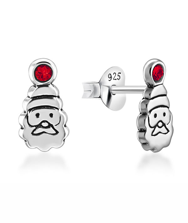 Sterling Silver Stud Earrings - Festive Santa Claus Design