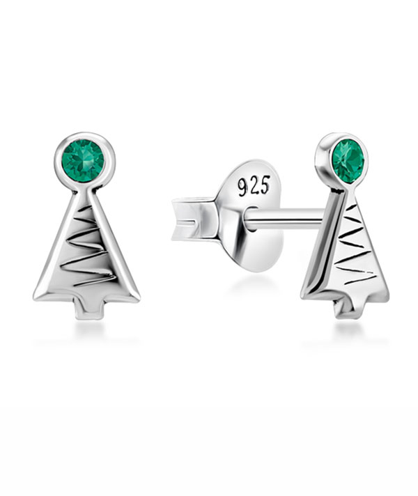 Sterling Silver Stud Earrings - Christmas Tree Design