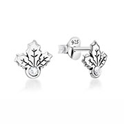 Sterling Silver Stud Earrings - Christmas Leaf Design