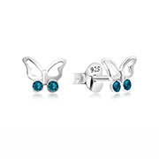 Sterling Silver Stud Earrings - Crystal Butterfly Design