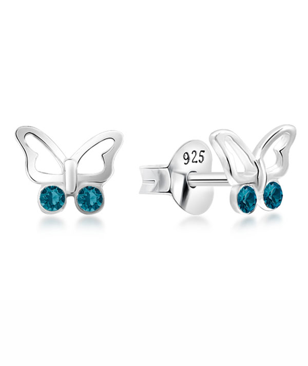 Sterling Silver Stud Earrings - Crystal Butterfly Design