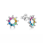 Multi color Halo Sun Sterling Silver Stud Earrings