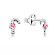 Sterling Silver Stud Earrings - Christmas Candy Cane Design