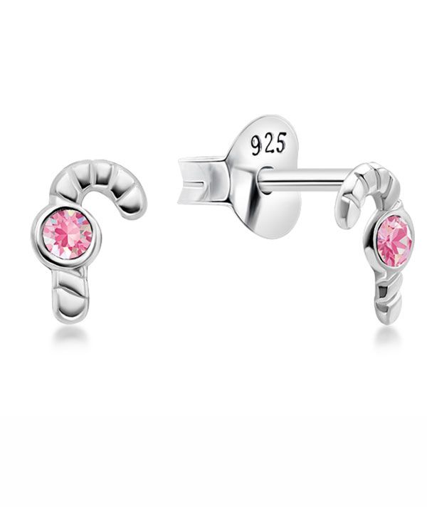 Sterling Silver Stud Earrings - Christmas Candy Cane Design