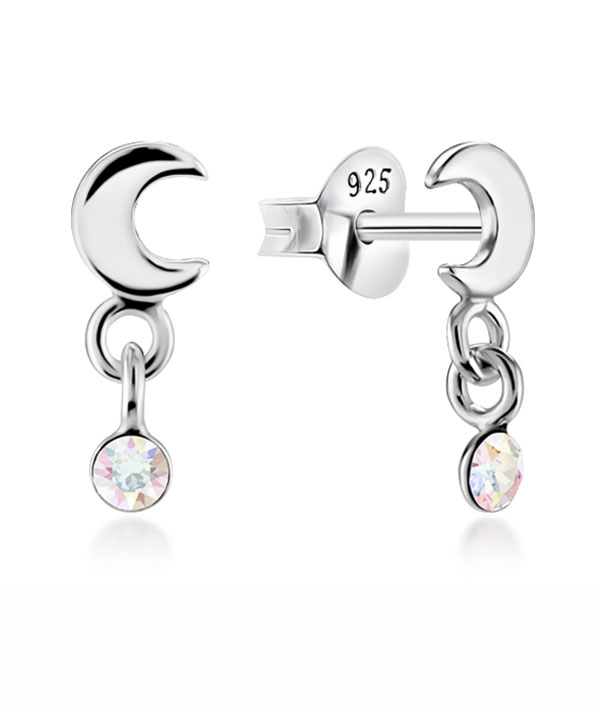 Sterling Silver Stud Earrings - Moon with Dangle Design