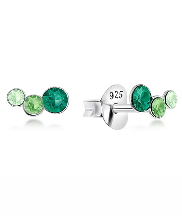 Sterling Silver Stud Earrings - Three Crystals Climb Design