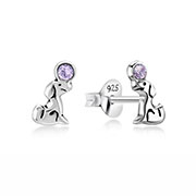 Sterling Silver Stud Earrings  Lovely Dog with Ball Design