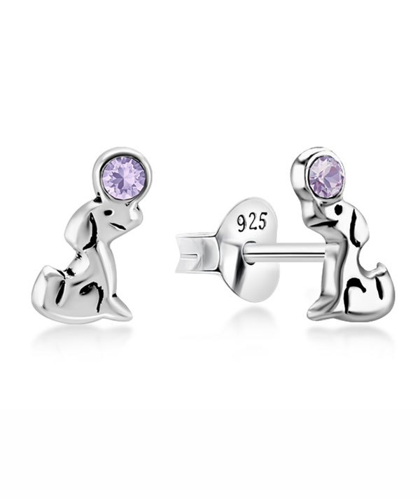 Sterling Silver Stud Earrings  Lovely Dog with Ball Design