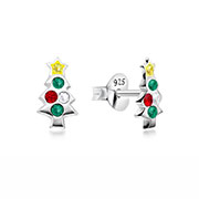 Sterling Silver Christmas Tree Stud Earrings - Festive Sparkle