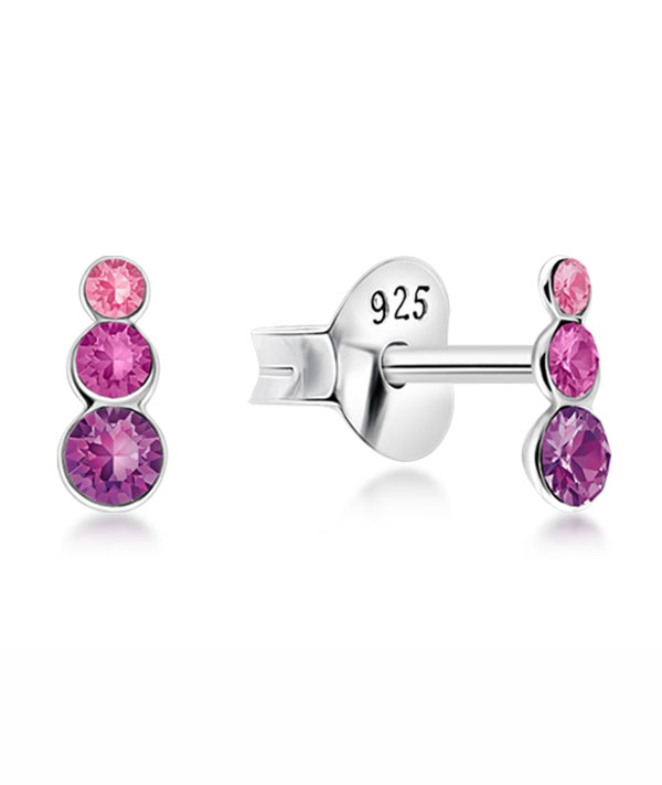Sterling Silver Drop Earrings with 3 Crystals - Elegant Design