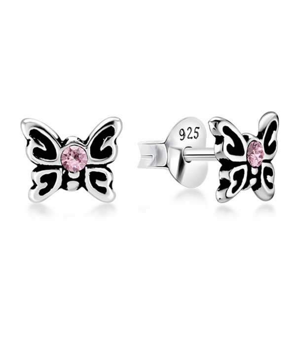 Sterling Silver Retro Butterfly Stud Earrings