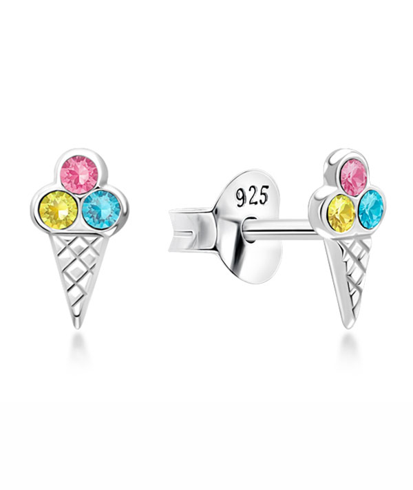 Cute Ice Cream Design Sterling Silver Stud Earrings for Fun Style