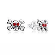 Sterling Silver Skull and Crossbones Stud Earrings.