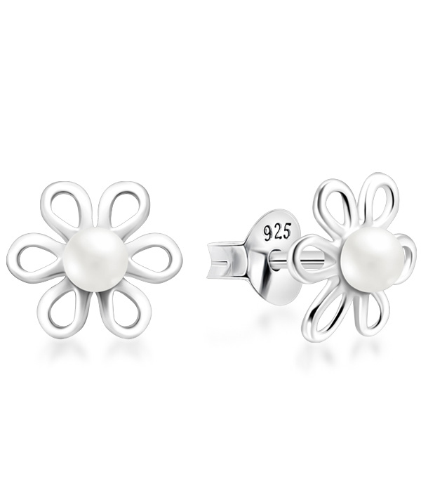 925 Sterling silver stud with synthetic pearl.