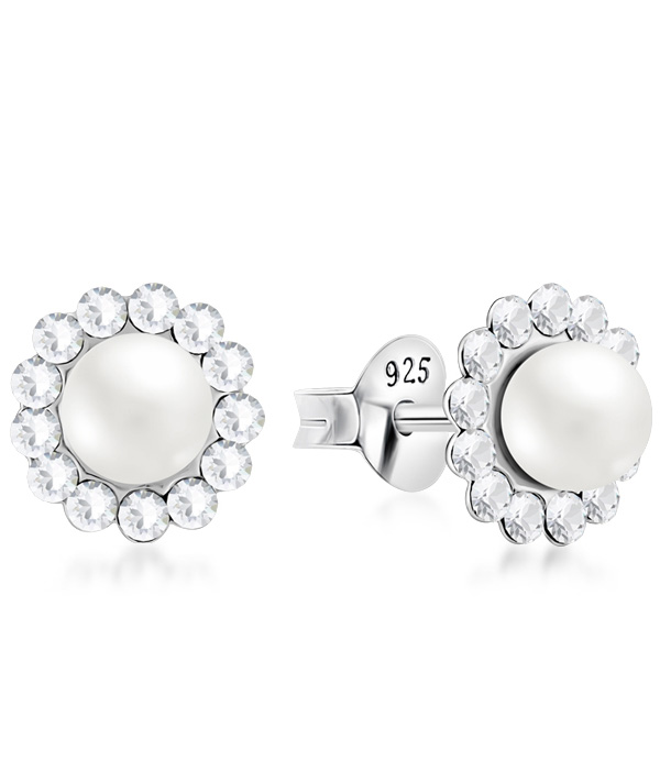 925 Sterling silver stud with synthetic pearl.