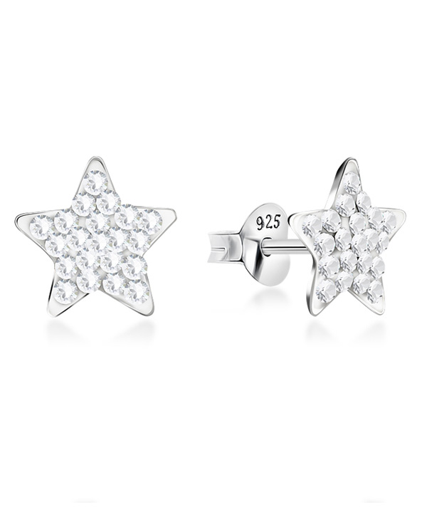 Sterling Silver Star Stud Earrings with Multi-Crystals