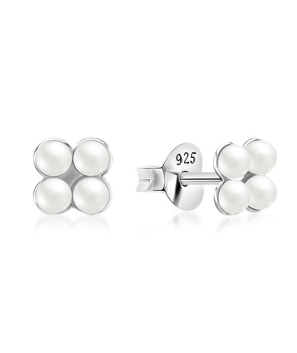 925 Sterling silver stud with synthetic pearl.