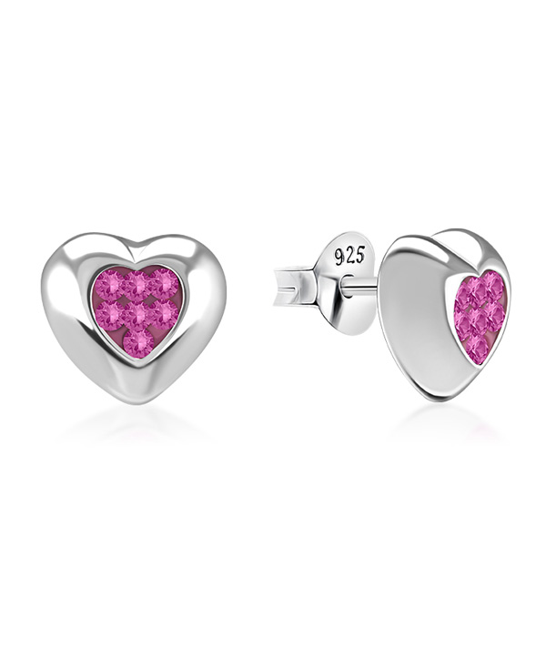 Sterling Silver Tiny Heart Stud Earrings with Crystals