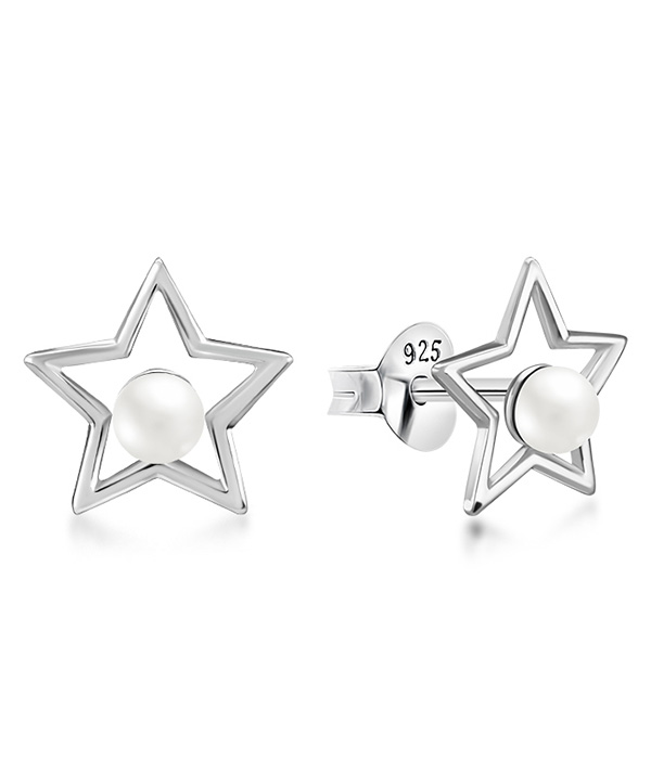 925 Sterling silver stud with synthetic pearl.
