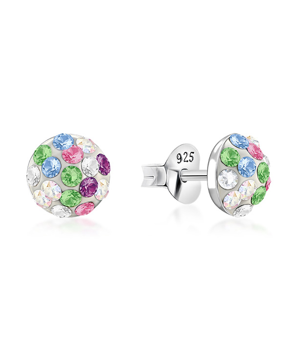 Sterling Silver Half Ball Stud Earrings with Crystals