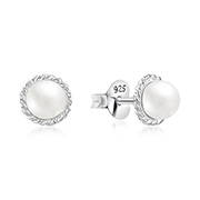 925 Sterling silver stud with synthetic pearl.
