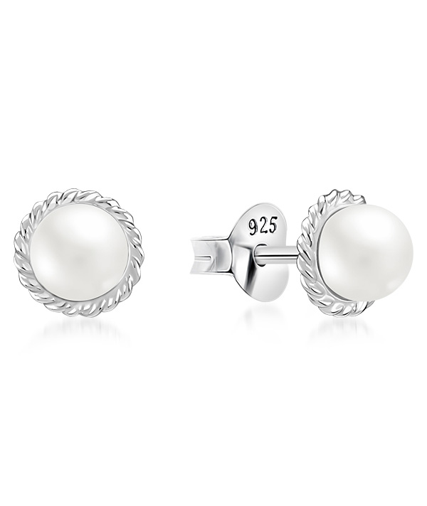 925 Sterling silver stud with synthetic pearl.