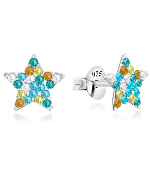 925 sterling silver multi crystals stud.