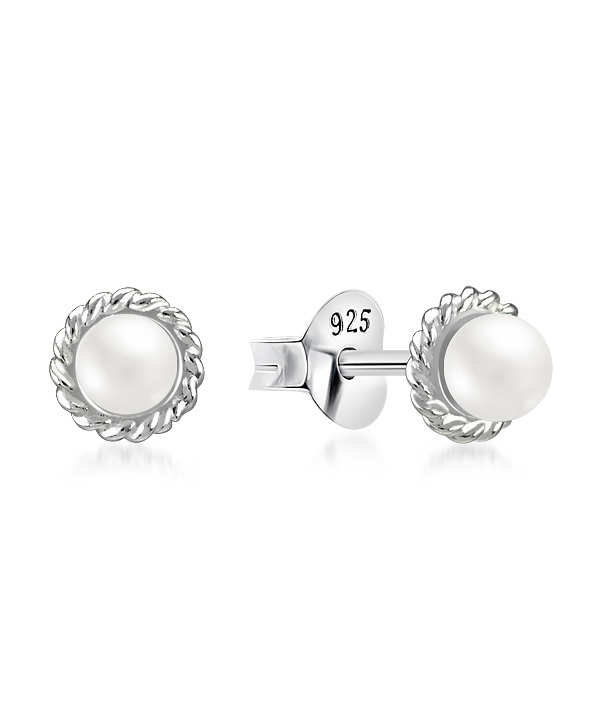 925 Sterling silver stud with synthetic pearl.