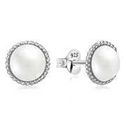 925 Sterling silver stud with synthetic pearl.