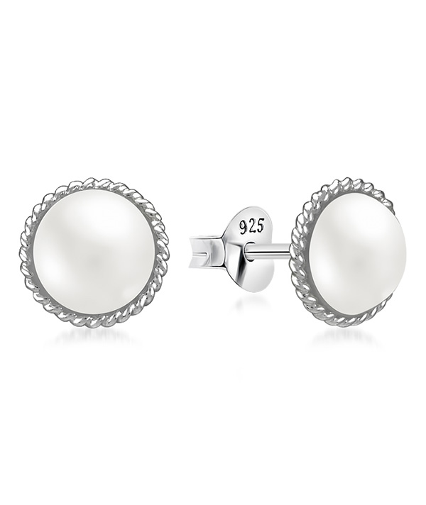 925 Sterling silver stud with synthetic pearl.
