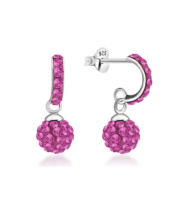Sterling Silver Half Hoop Stud with Crystal Ball