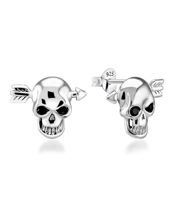 Skull and Arrow Sterling Silver Stud Earrings