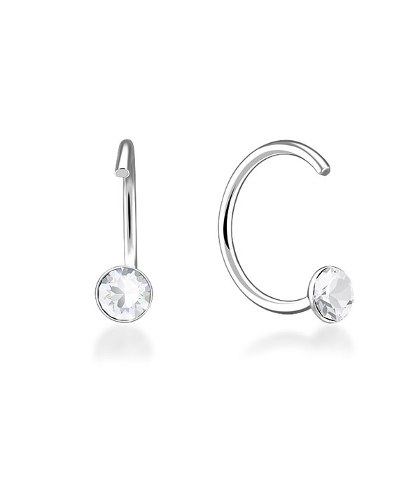 Crystal Half Hoop Sterling Silver Stud Earrings