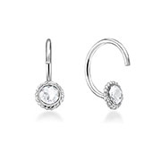 Half Hoop Sterling Silver Stud Earrings with Crystal