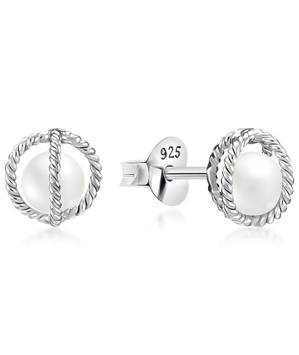 925 Sterling silver stud with synthetic pearl.