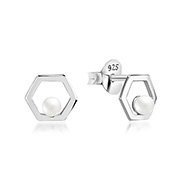 925 Sterling silver stud with synthetic pearl.