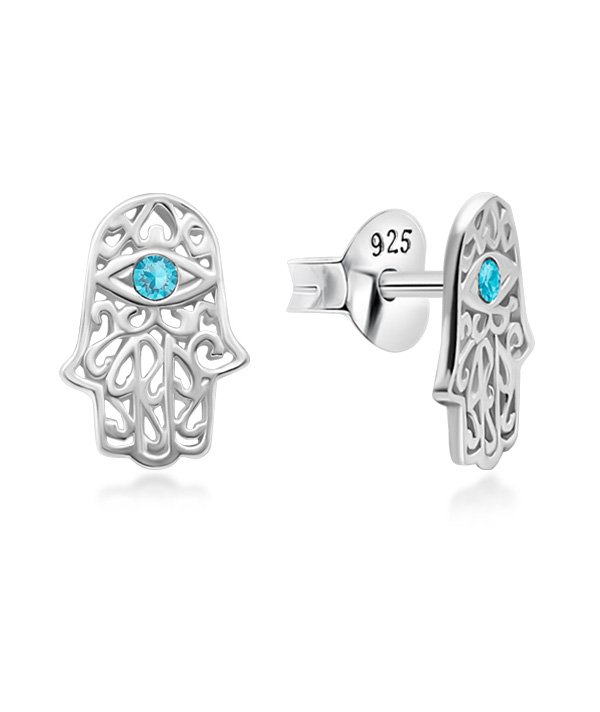 Sterling Silver Hamsa Stud Earrings for Protection & Style
